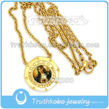 18K Gold Large The Holy Heart of Jesus Medal with Link Chain Wholesale Christ 316 Stainless Steel Jewelry Necklace